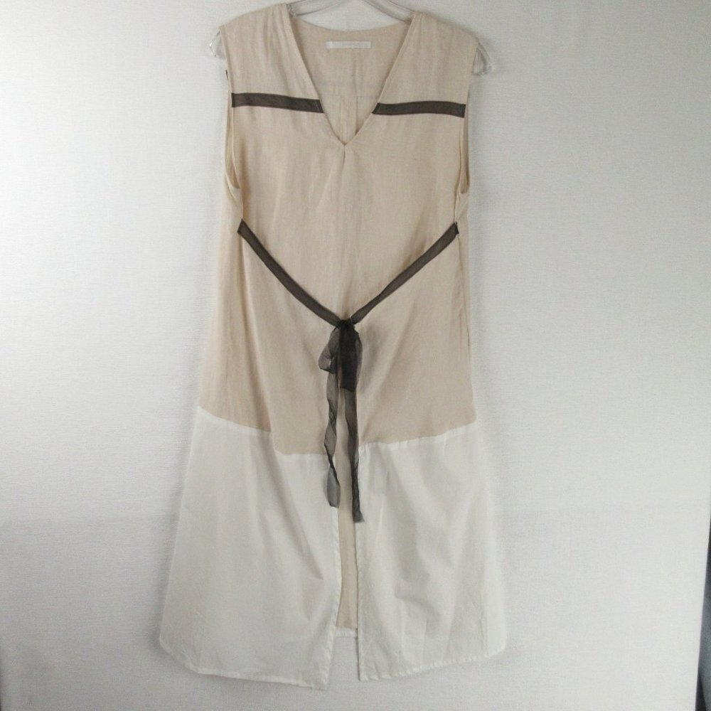 Biancalancia Linen Colorblock Dress Size 44 Cream Deconstructed Italian Designer